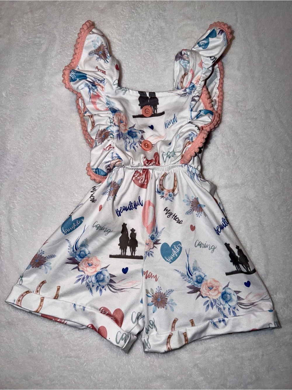 Shea Baby Ranch Hand Romper - Toddler Girls Western Floral Cowboy - Size 6-12M